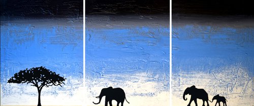 Elephants on Blue by Stuart Wright