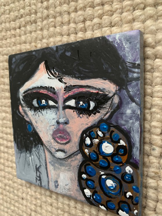 Big Eyes Portrait Collection Acrylic on Tile Small Gift Ideas