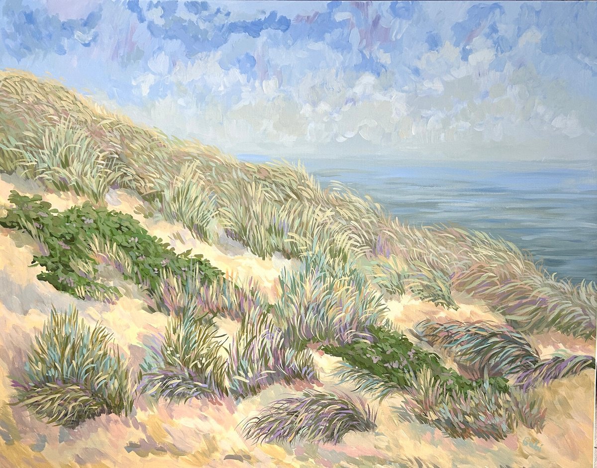 Impressionistic Landscape Acrylic Painting By Gabriele Prismantaite, 39 X 31, Summer By The Sea Ii, Original Artwork