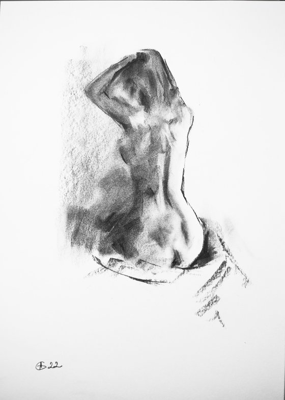 Nude in charcoal. 44. Black and white minimalistic female girl beauty body positive