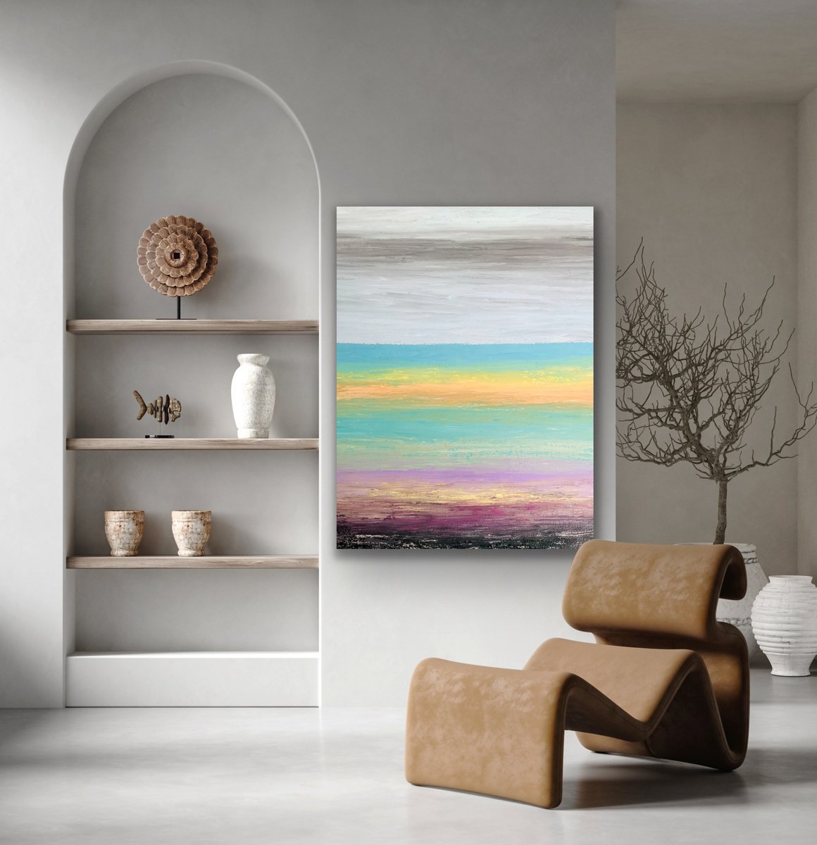 Abstract Landscape Acrylic Painting By Pooja Verma, 31 X 39", Tones Of Love, Original Artwork