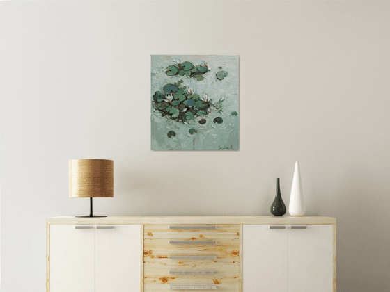 Water lilies Original Oil painting 55 x 60 cm