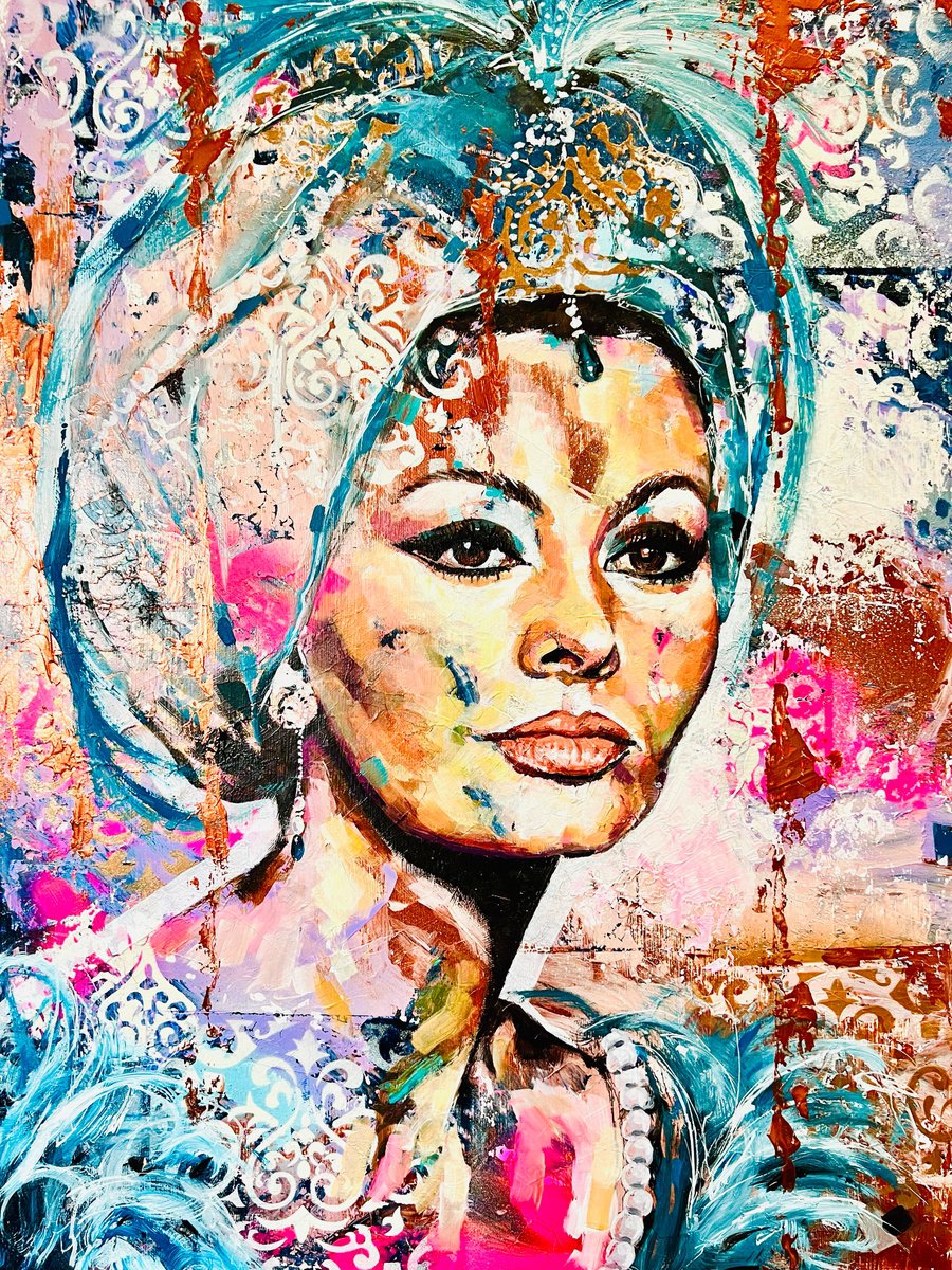 Expressive Portrait Acrylic Painting By Kirsten Todd, 18 X 24", Iconic Women - Sophia Loren, Original Artwork
