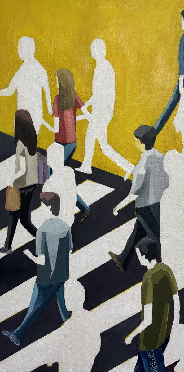 Urban And Pop Cityscapes Acrylic Painting By Martta Garcia, 12 X 24", Every Day I, Original Artwork