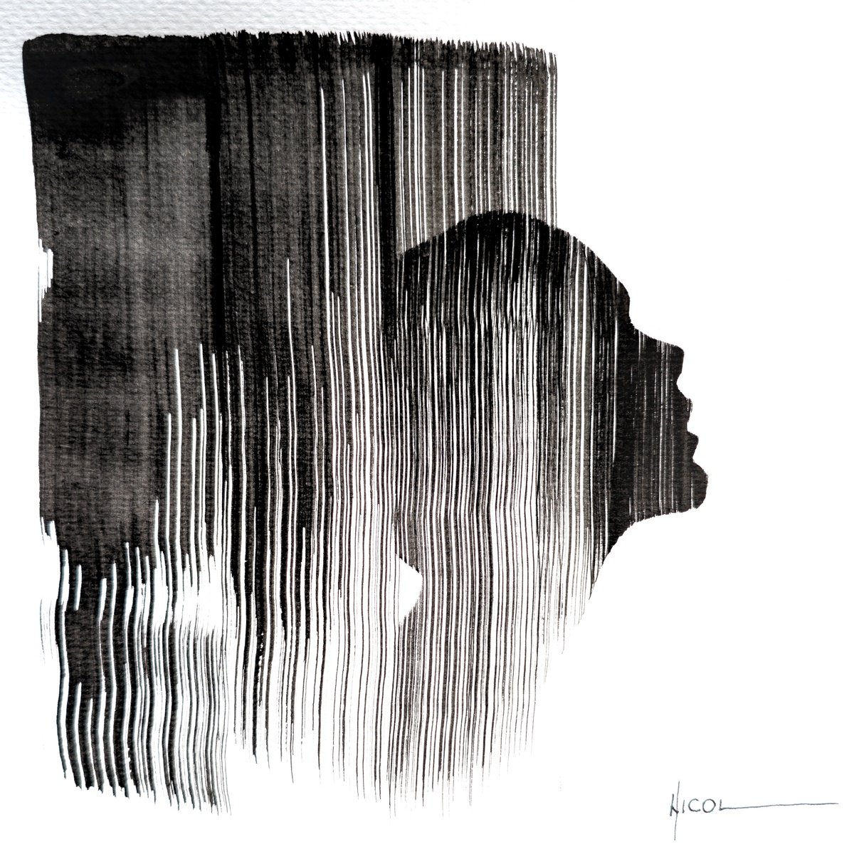 Expressive Still Life Ink Drawing By Nicol Vacaru, 8 X 8", Beneath The Rainfall, Original Artwork