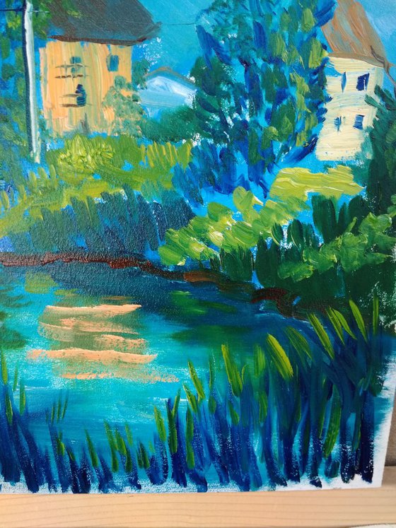 The small pond. Plein air painting