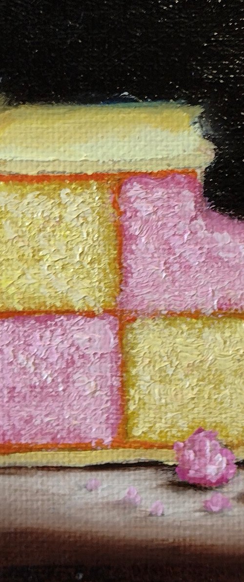 Little Battenberg slice Cake still life by Jane Palmer Art