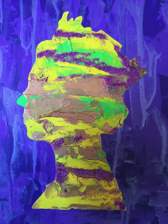 Queen #35 sprinkled with stardust on purple metallic background ORIGINAL PAINTING INSPIRED BY QUEEN ELIZABETH PORTRAIT