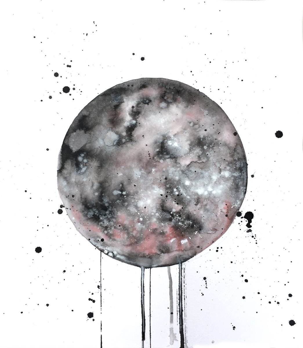 Expressive Landscape Watercolour By Doriana Popa, 16 X 18, Full_Moon, Original Artwork