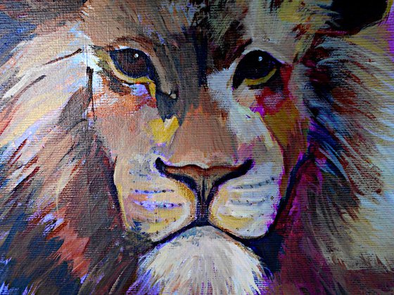 Lion Animal Portrait - Abstract Contemporary Big Cat Painting with Bohemian Pattern