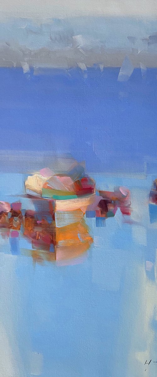 Rowboat, Original oil painting, Handmade artwork, One of a kind by Vahe Yeremyan