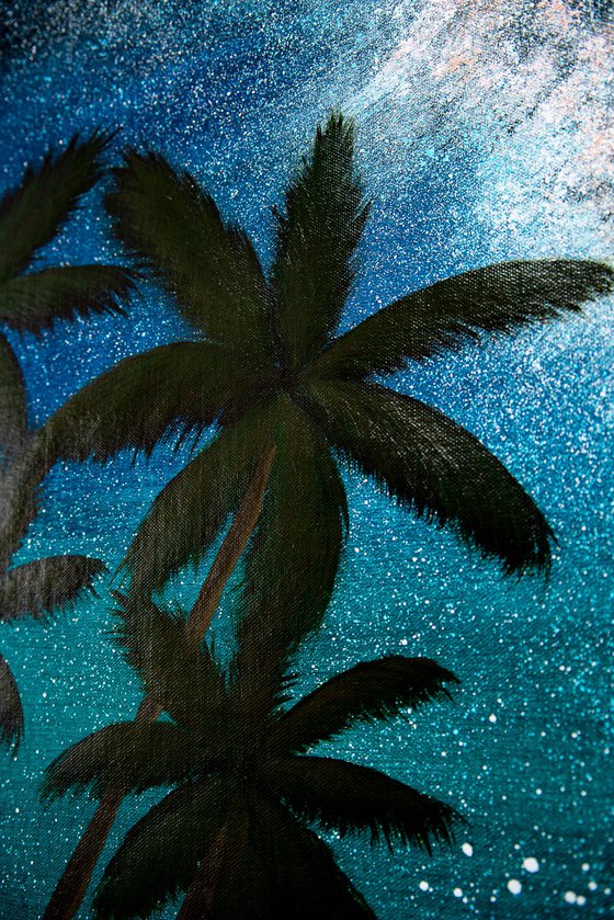 Tropical night symphony with palm trees