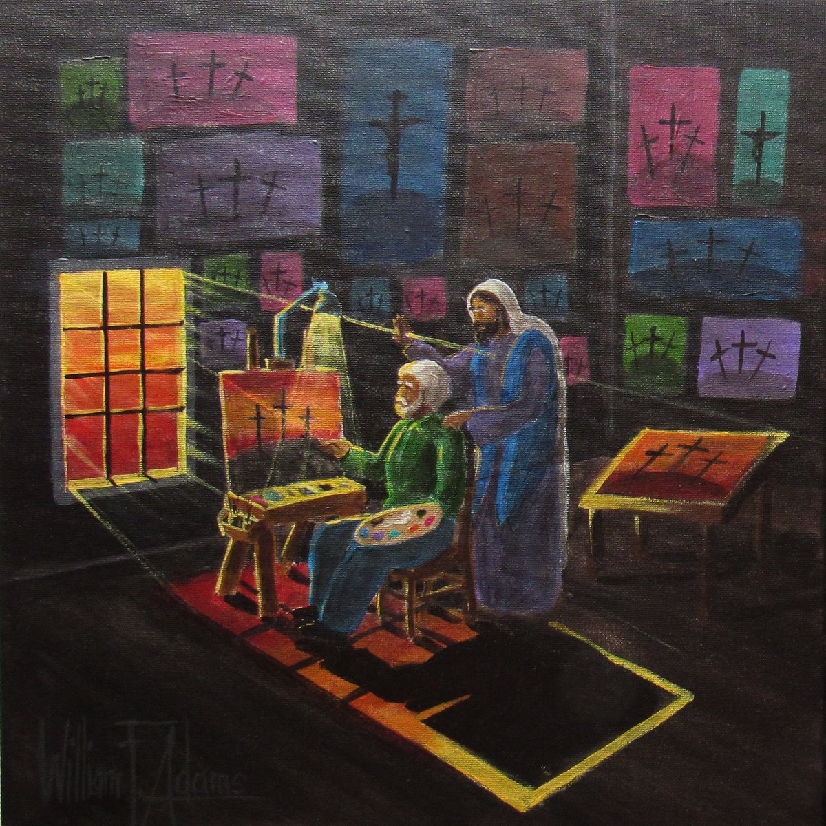 Surrealistic Abstract Acrylic Painting By William F. Adams, 14 X 14", Today, I Plant Seeds For Him!, Original Artwork