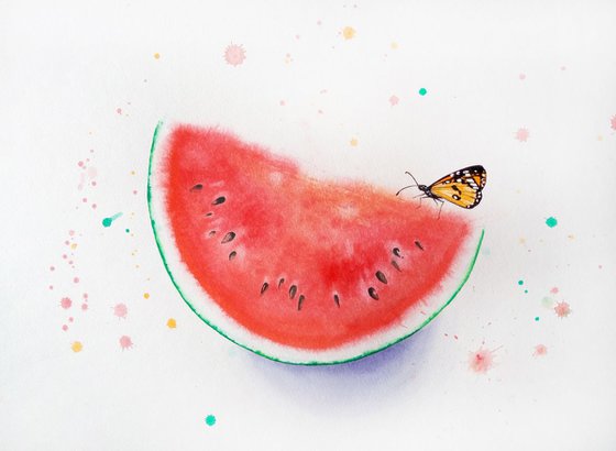 Butterfly On Slice Of Watermelon