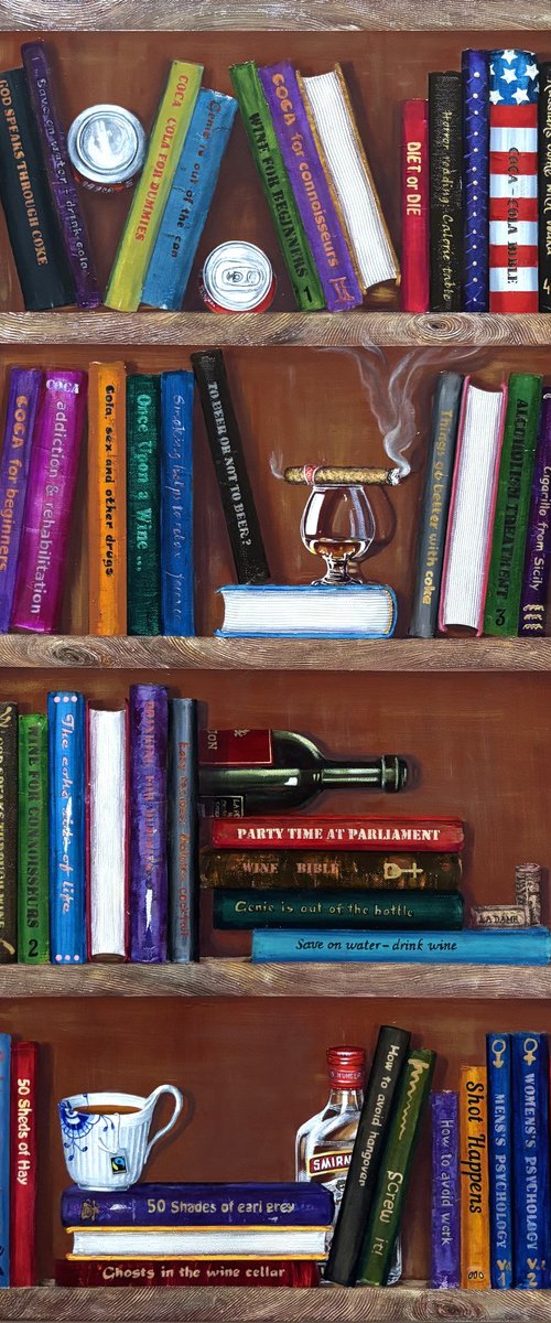 Bookshelf with beverages 2026 by Lena Smirnova