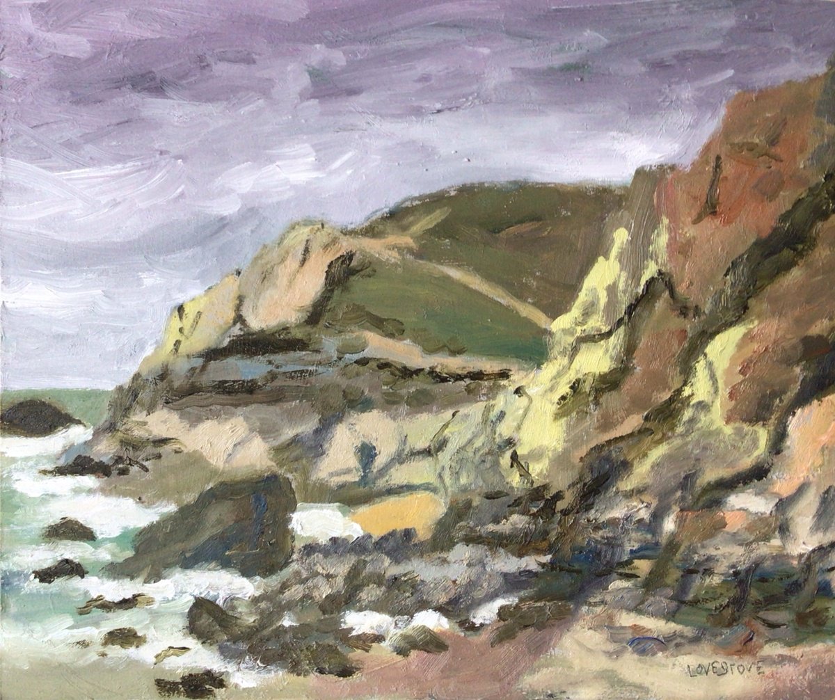 Impressionistic Landscape Oil Painting By Julian Lovegrove Art, 12 X 10", Rocky Cove In Cornwall, Original Artwork
