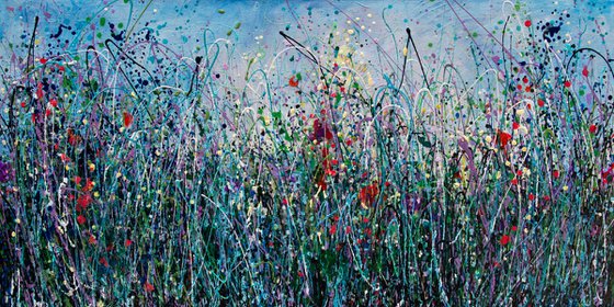 Tall Grass Against the Sky  II  Abstract Meadow Painting  32" X 16" X 1.5"