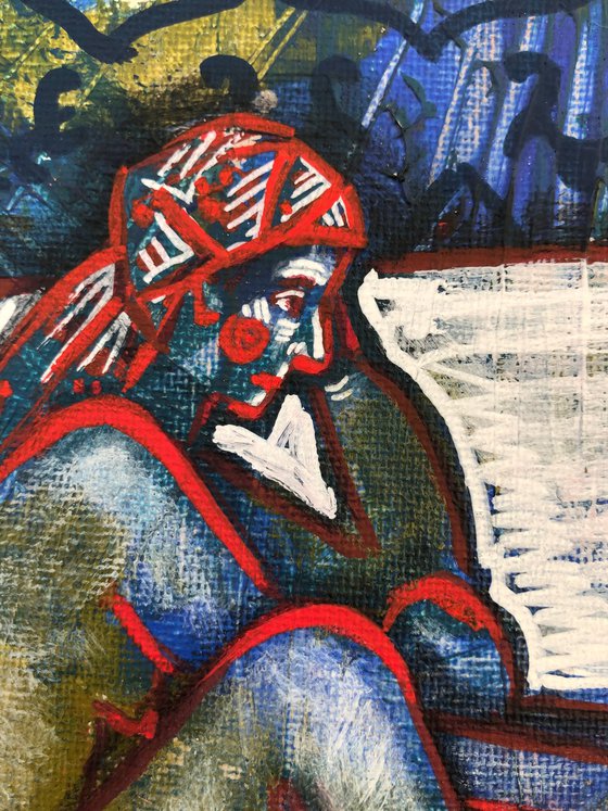 «Rethinking” small green and red painting | Ukrainian contemporary folk art