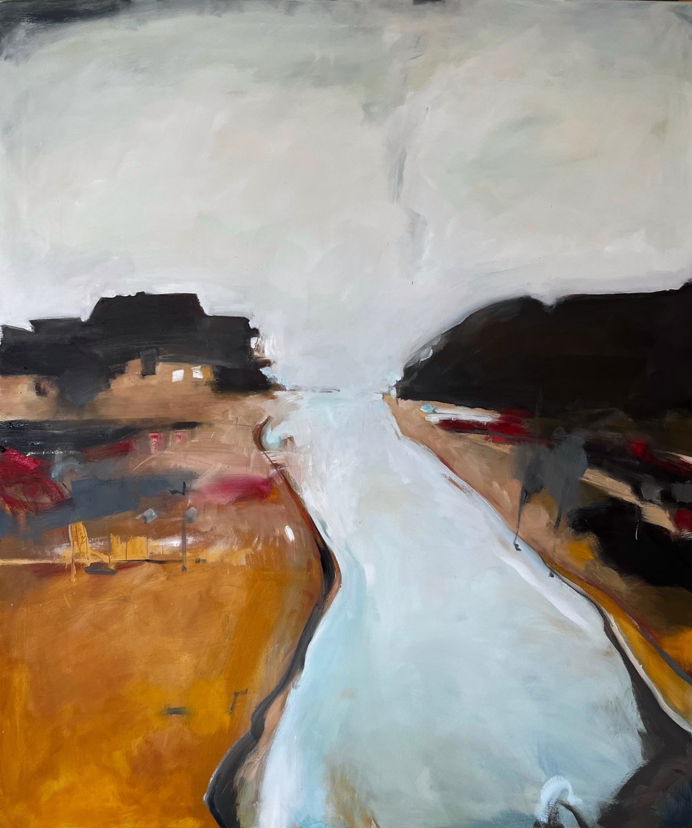 Abstract Landscape Oil Painting By Romuald Mulk Musiolik, 39 X 47", Bella River, Original Artwork