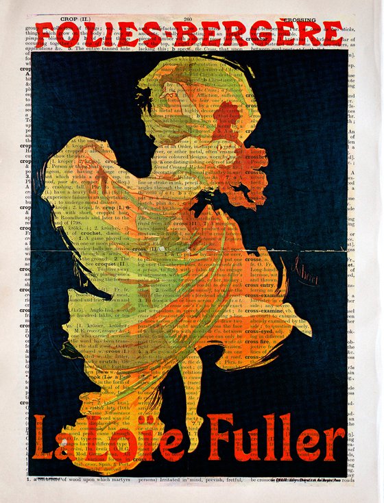 Folies-Bergère Loie Fuller - Collage Art Print on Large Real English Dictionary Vintage Book Page