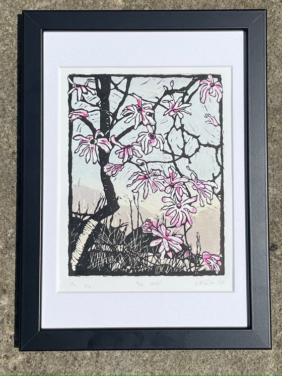 The Melt - Magnolia Blossom Contemporary Linocut Print