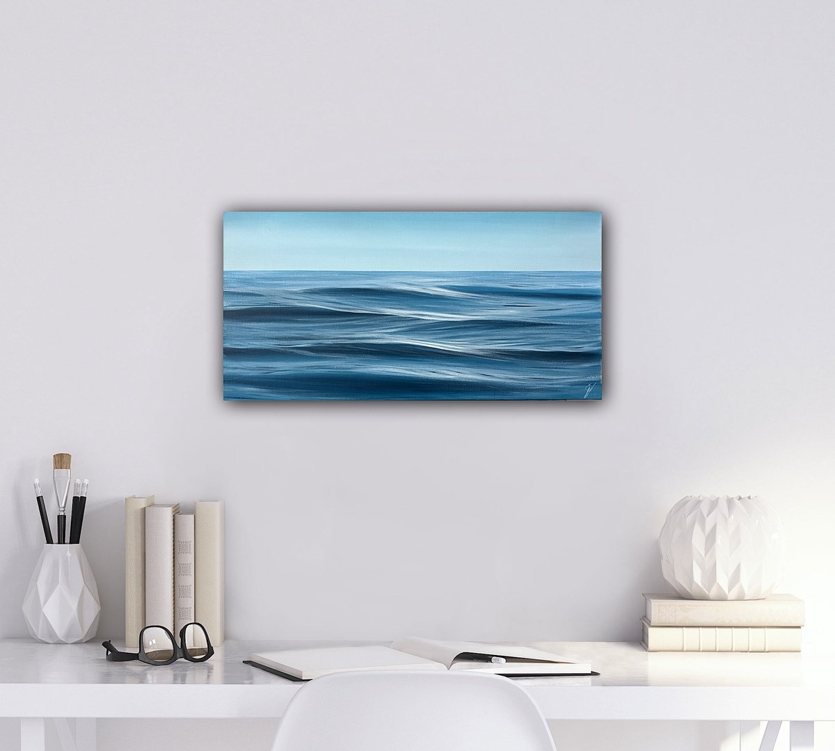 Photorealistic Landscape Oil Painting By Eva Volf, 24 X 12, Ebb And Flow, Original Artwork