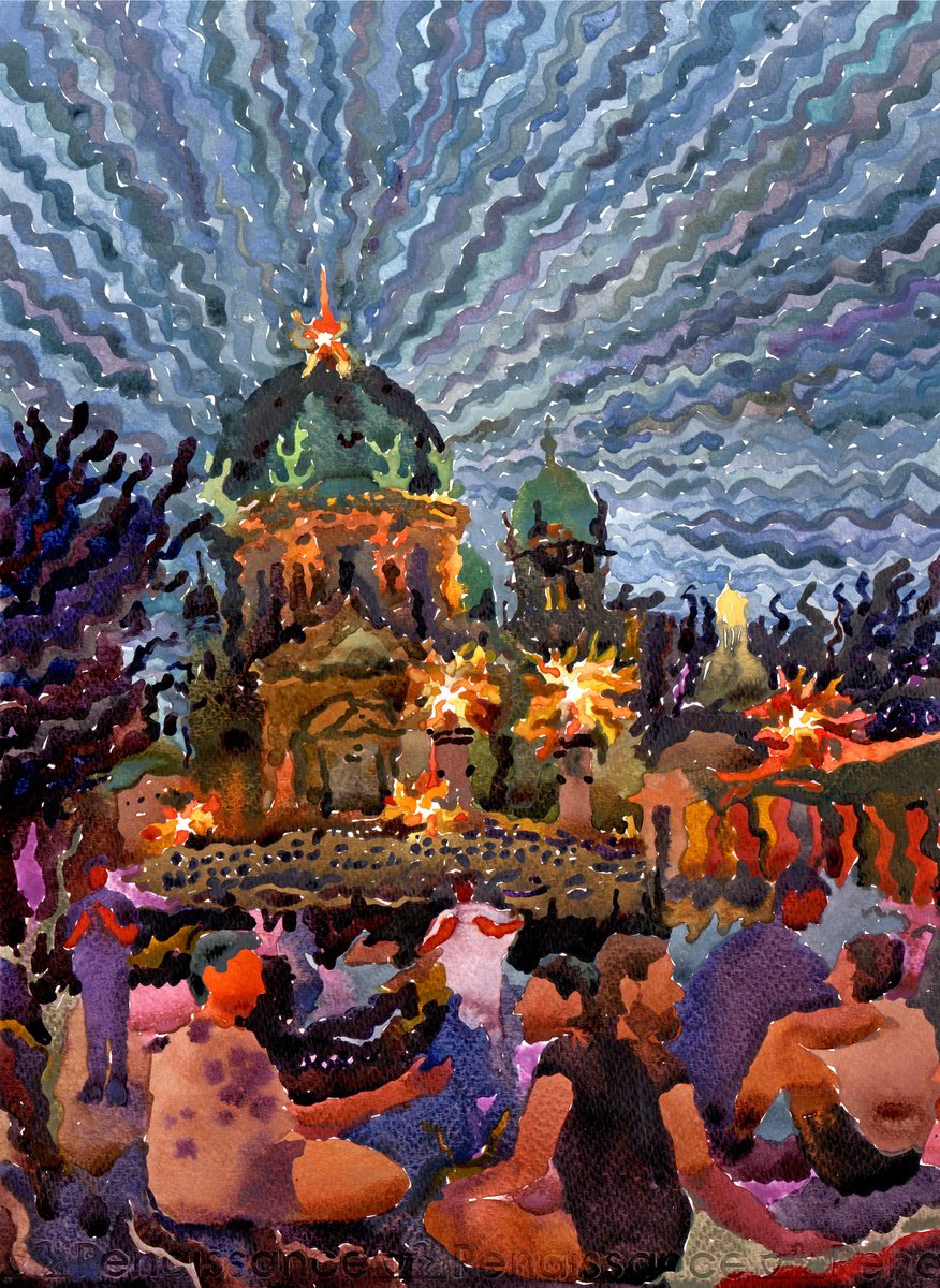 Impressionistic Cityscapes Watercolour By Tanbelia, 11 X 15", Berlin Cathedral At Night, Original Artwork