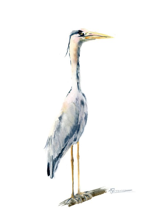 Lonely Heron (1 of 2)  -  Original Watercolor Painting by Olga Shefranov (Tchefranov)