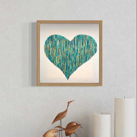 Bright Love - Teal & Golden - Champagne floating frame