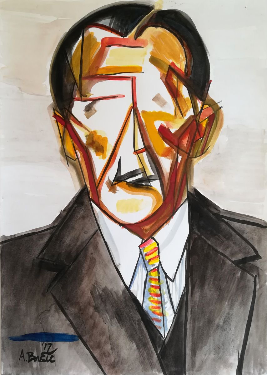 Geometric Portrait Painting By Aleksandar Basic, 12 X 17, Pieter Cornelis Piet Mondriaan, Original Artwork