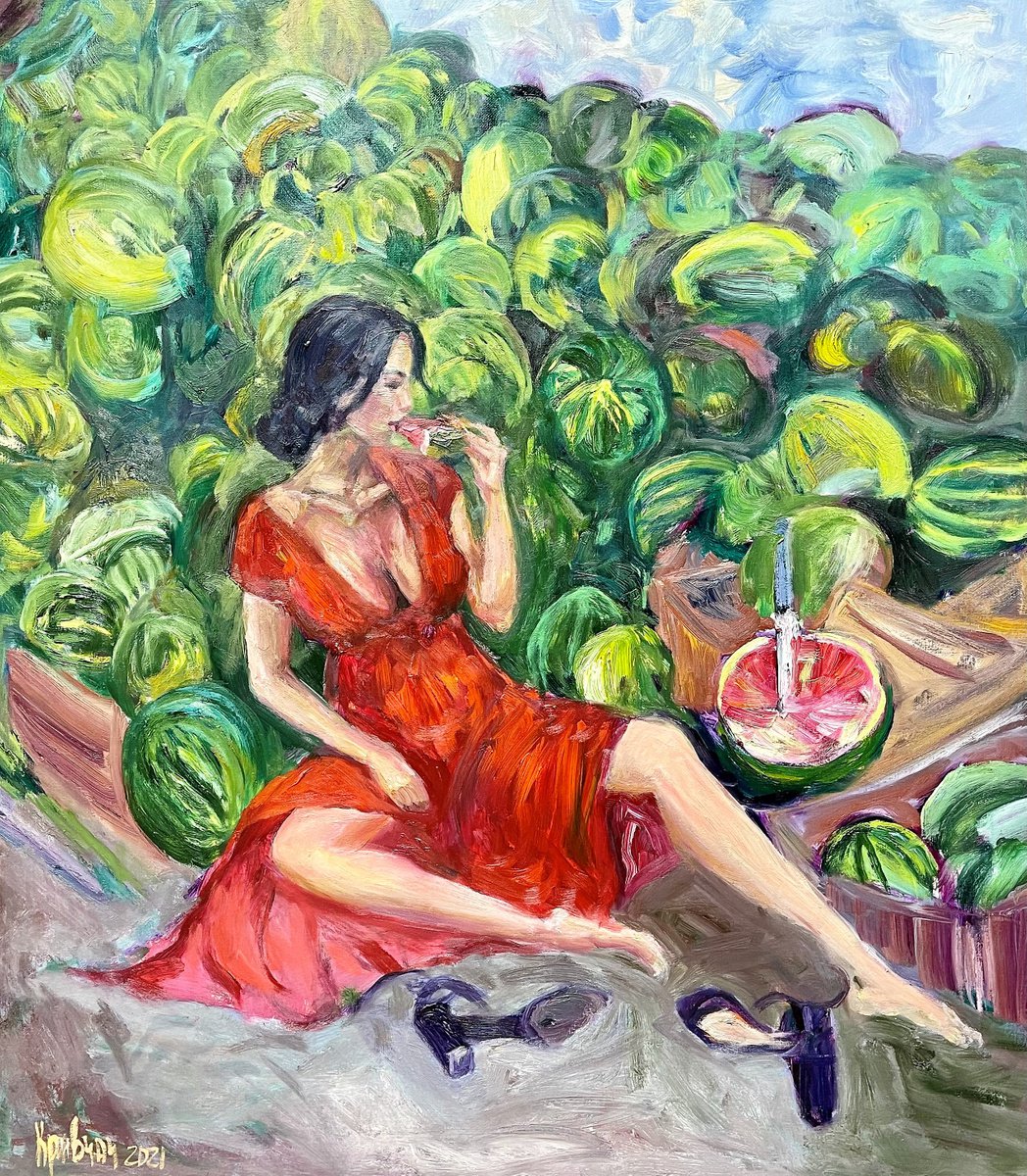 Girl with watermelons by Kateryna Krivchach