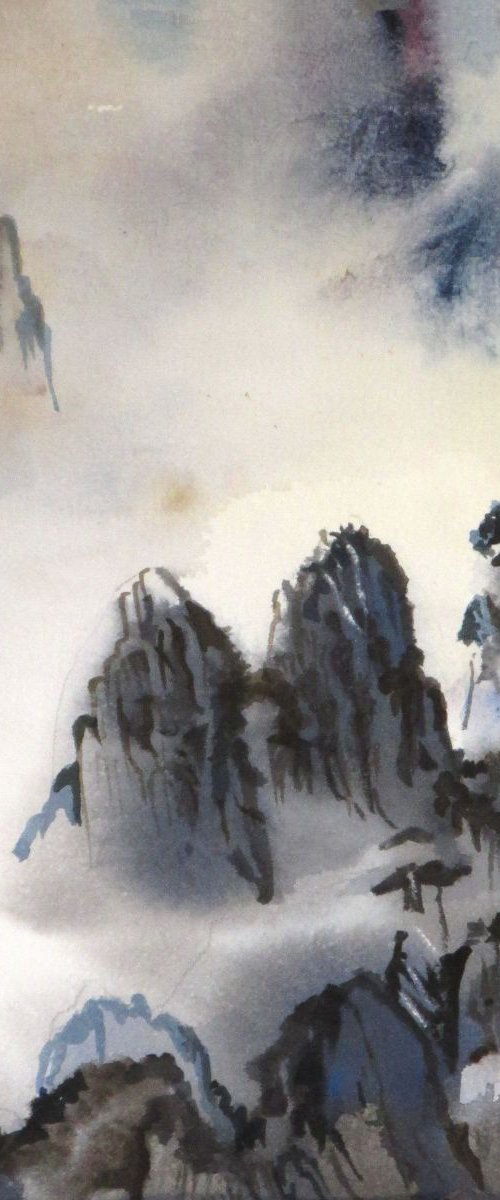 A painting a day #20 "Mountains in the mist" by Alfred  Ng