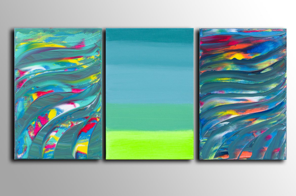 Abstract Acrylic Painting By Davide De Palma, 24 X 12, You Are In The Middle, Triptych, Original Artwork