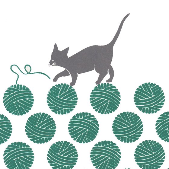 Cat in Teal Green - Unframed - FREE Worldwide Delivery