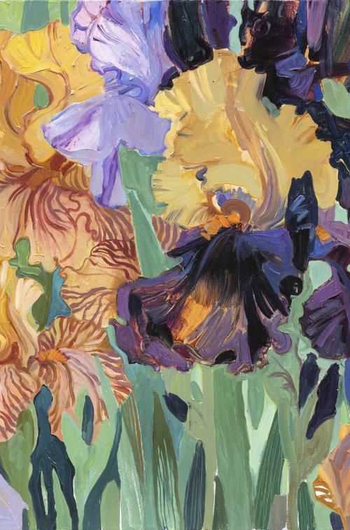 Irises. Beige. Blue. Lilac by Liudmyla Korzh-Radko