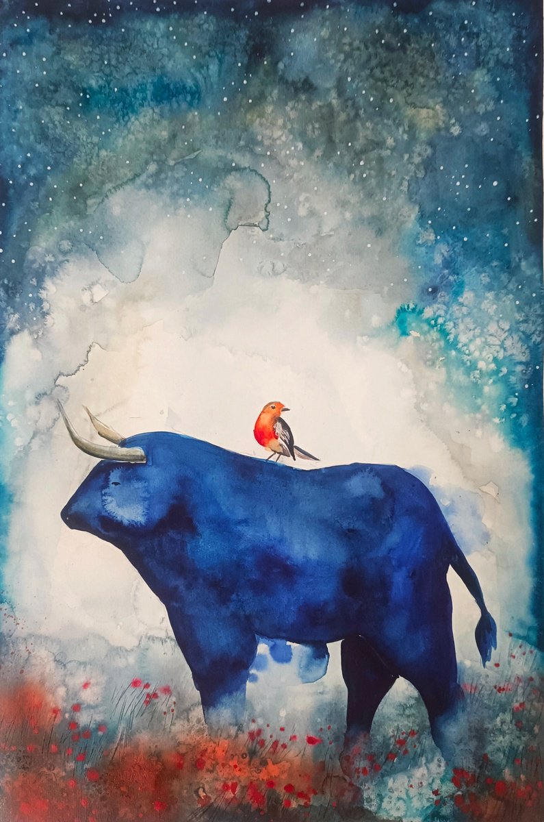 Blue Bull & Red Bird by Evgenia Smirnova