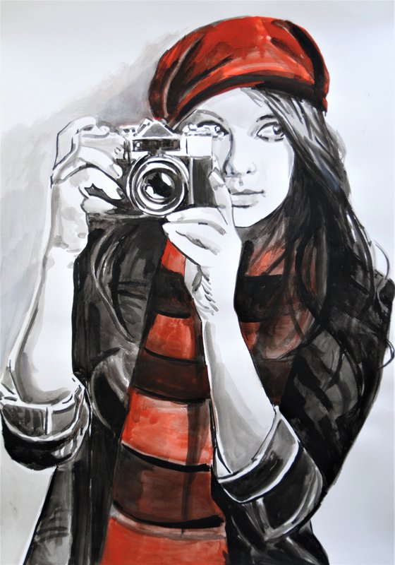 Girl with camera / 50.5 x 72 cm