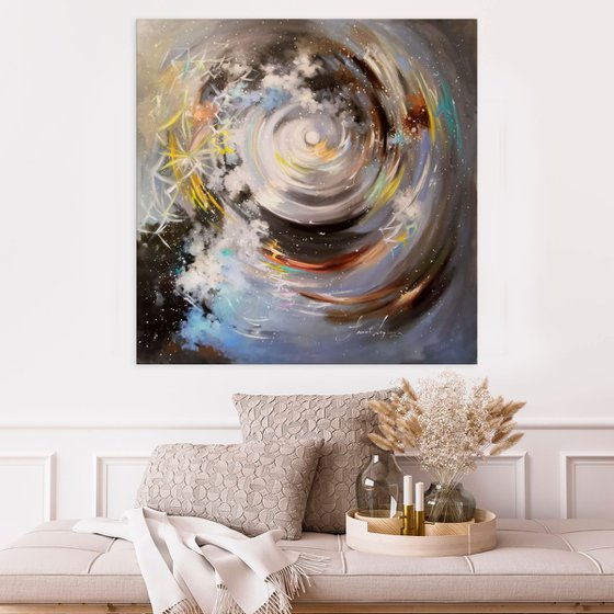 Big universe painting. Square flickering art. Exclusive Collection, Oversize painting