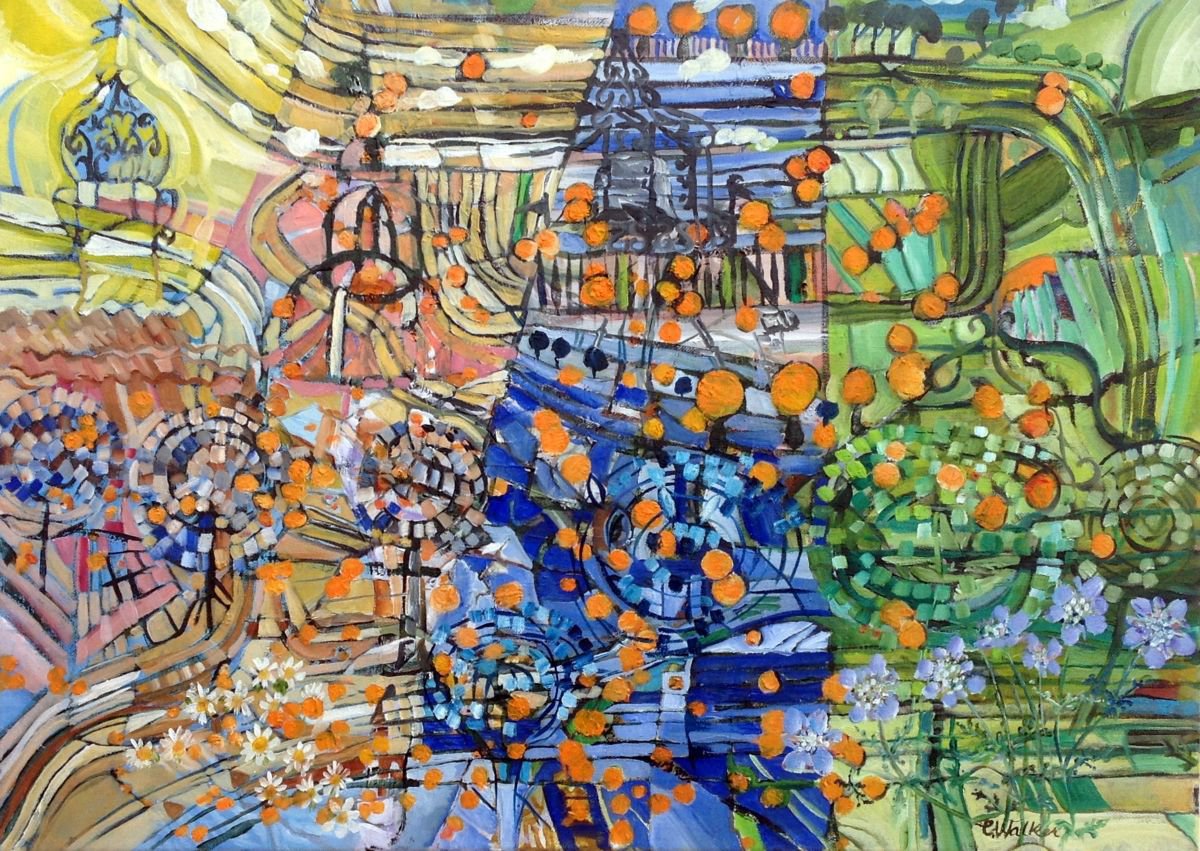 Expressive Abstract Painting By Chris Walker, 28 X 20, Campaniles Oils (50Cm X 70Cm), Original Artwork