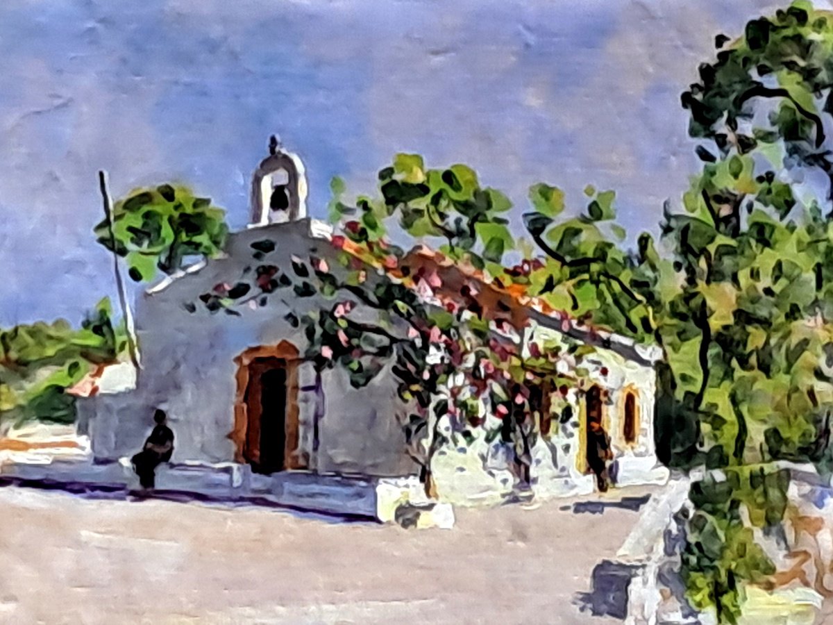 2 priests and a white church by Dimitris Voyiazoglou