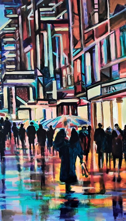 Rainy street / 101 x 72 cm by Alexandra Djokic