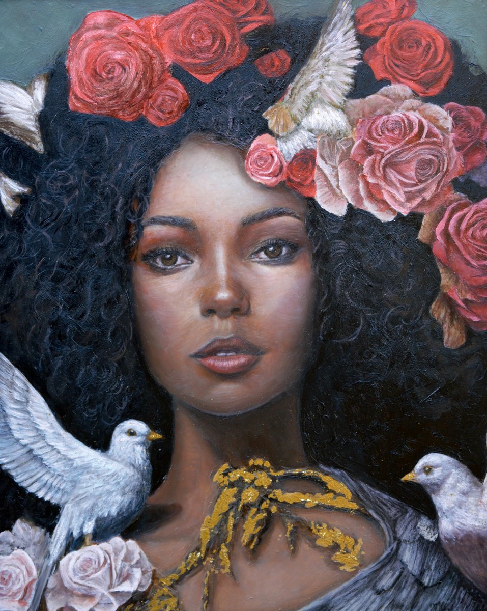 Photorealistic Portrait Oil Painting By Maria Arias, 16 X 20", Afrodite, Original Artwork