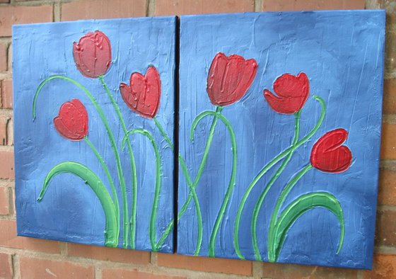 tulip painting texture abstract Flower original hand made floral art canvas - 32 x 20 inches