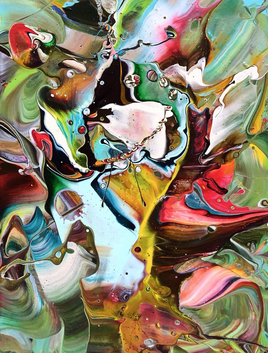 Abstract Acrylic Painting By Jean-Philippe Estebenet, 11 X 14, Futurs En Dephasage, Original Artwork