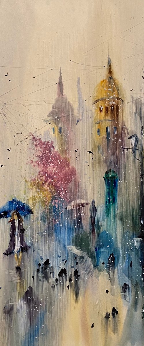 Sold Watercolor “Urban Spring” perfect gift by Iulia Carchelan