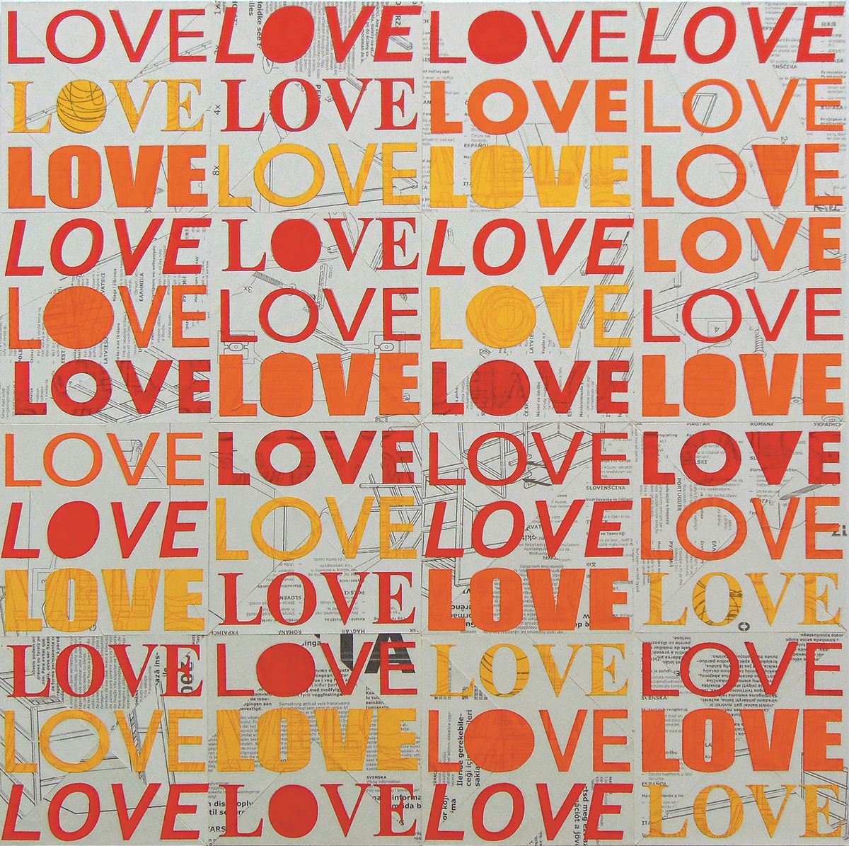 Abstract Collage By Manel Villalonga, 24 X 24", 152 Love, Original Artwork