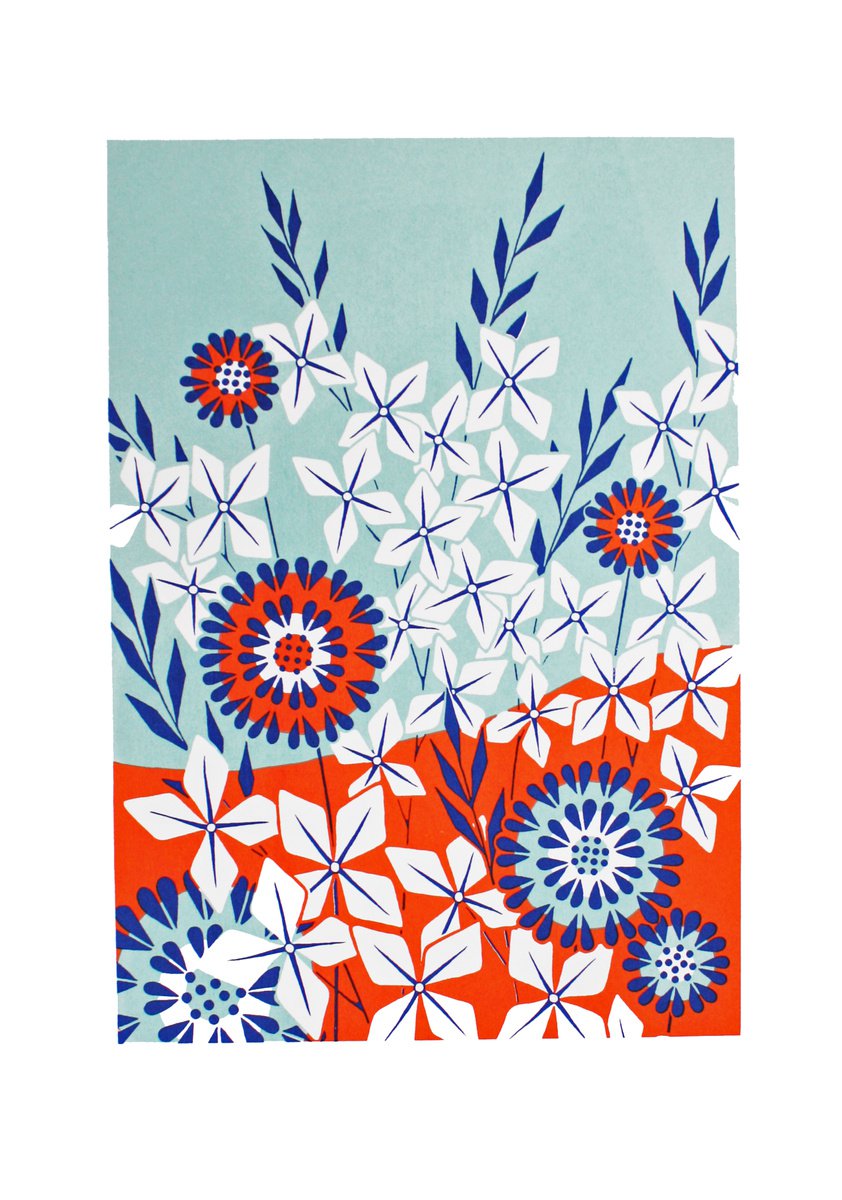 Botanical Screenprint By Kath Edwards, 14 X 20", Whirling Butterflies, Original Artwork