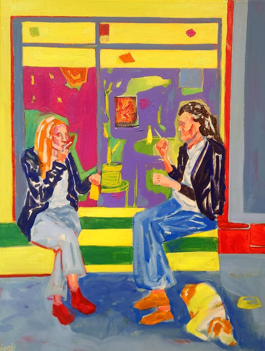 Expressive Portrait Oil Painting By Anahita Amouzegar, 19 X 25, On The Edge Of Outside, Original Artwork