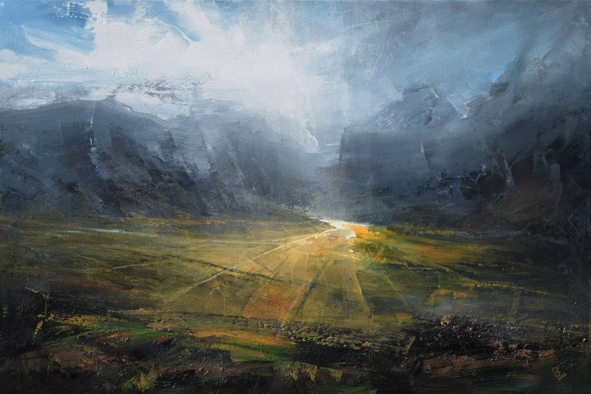 Abstract Landscape Oil Painting By Ivan Grozdanovski, 47 X 31, Agartha - Valley Of Hope 2, Original Artwork