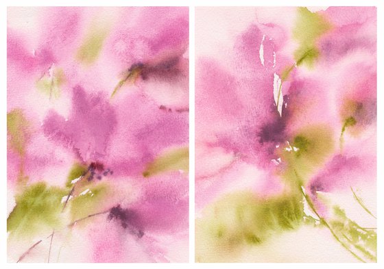 Pink flowers diptych